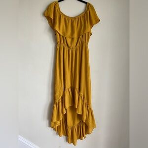 Sugar + Lips High-Low Hem Off-the-Shoulder Maxi Dress, Size M, Marigold